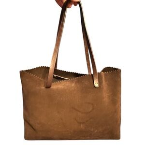 Banana Republic vintage brown suede leather scalloped trim tote bag large